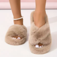 Fluffy Furry Cross Band Sharklas Slippers